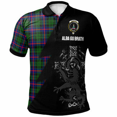 Scottish Morrison Clan Crest Tartan Polo Shirt - Lion Rampant Celtic Cross Flash Style Front Side Tartan Plaid