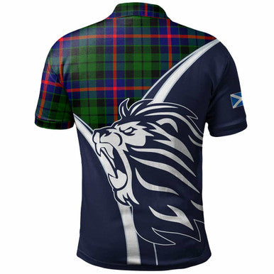 Scottish Morrison Clan Crest Tartan Polo Shirt - Scottish Flag With Lion Back Side Tartan Plaid