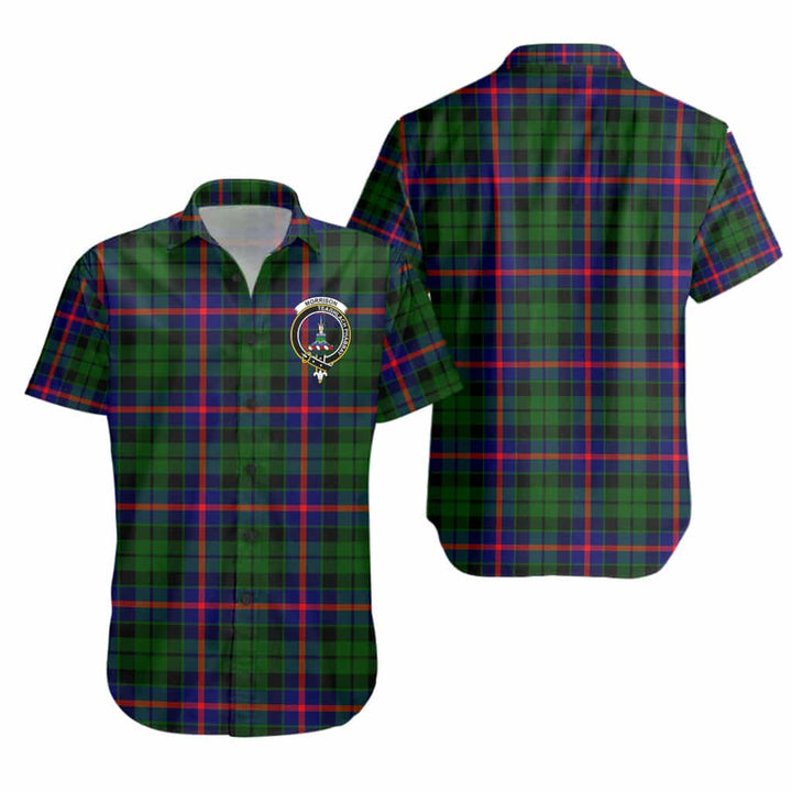 Scottish Morrison Clan Crest Tartan Short Sleeve Shirt Tartan Plaid