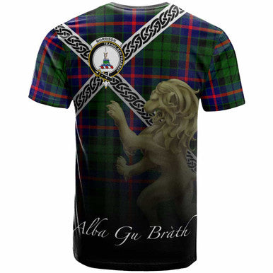 Scottish Morrison Clan Crest Tartan T-Shirt - Celtic With Scotland Lion Back Side Tartan Plaid