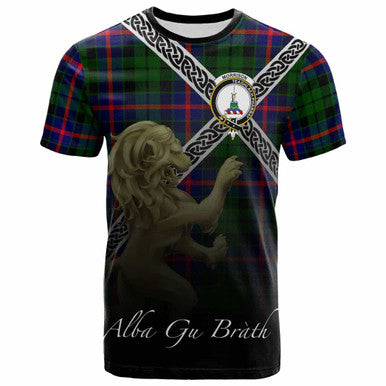 Scottish Morrison Clan Crest Tartan T-Shirt - Celtic With Scotland Lion Front Side Tartan Plaid