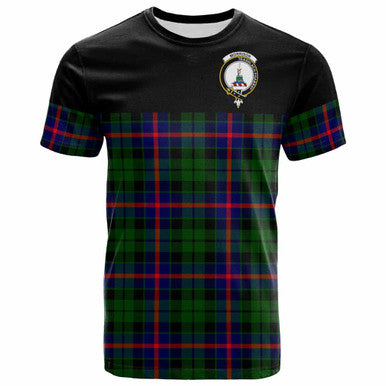Scottish Morrison Clan Crest Tartan T-Shirt - Horizontal Style Front Side Tartan Plaid