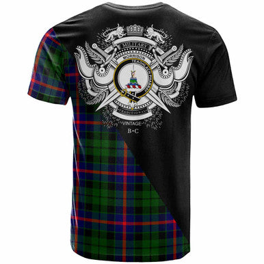Scottish Morrison Clan Crest Tartan T-Shirt - Military Logo Back Side Tartan Plaid