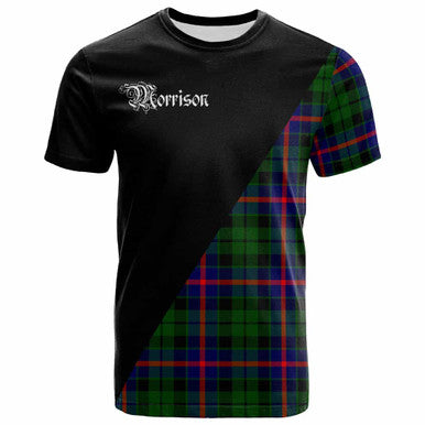 Scottish Morrison Clan Crest Tartan T-Shirt - Military Logo Front Side Tartan Plaid