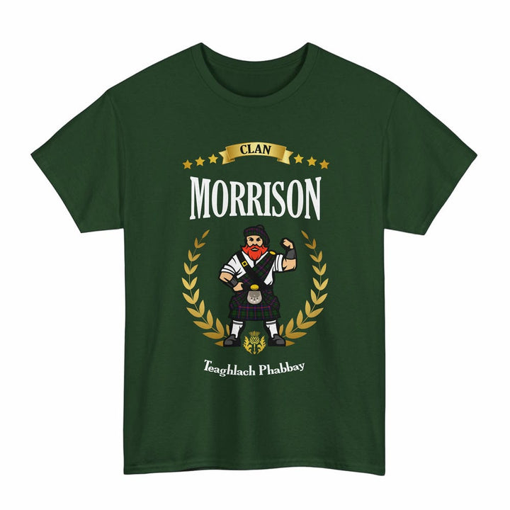 Scottish Morrison Clan Tartan T-Shirt - Motto Scotsman Tartan Plaid Forest Green Color