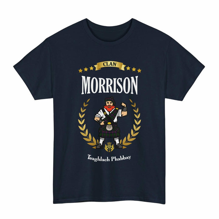 Scottish Morrison Clan Tartan T-Shirt - Motto Scotsman Tartan Plaid Navy Color