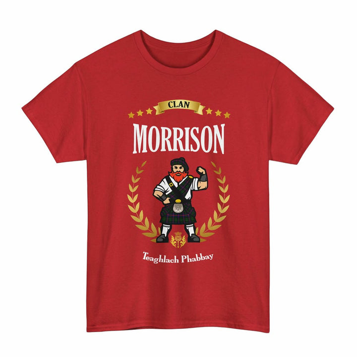 Scottish Morrison Clan Tartan T-Shirt - Motto Scotsman Tartan Plaid Red Color