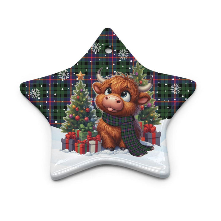 Scottish Morrison Modern Clan Tartan Ceramic Ornament Cute Highland Cow Christmas Star Style Tartan Plaid