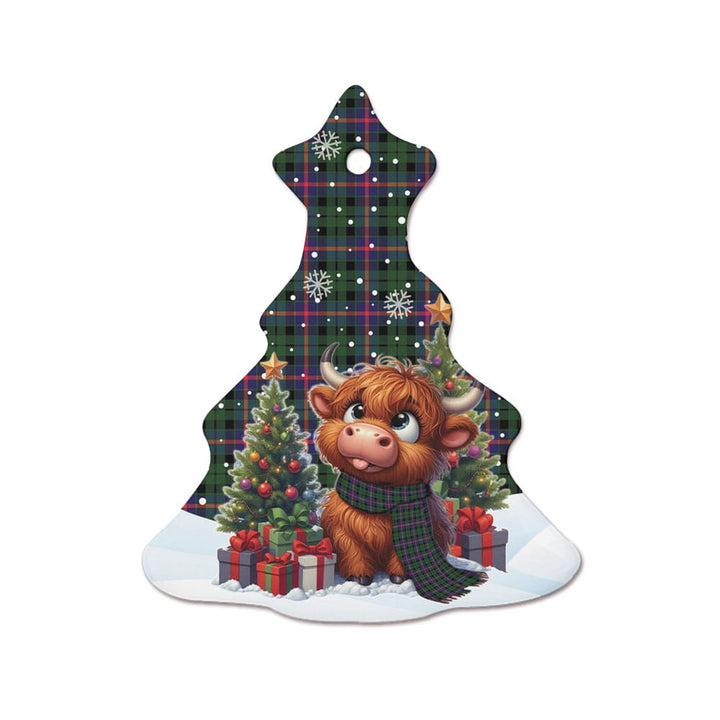 Scottish Morrison Modern Clan Tartan Ceramic Ornament Cute Highland Cow Christmas Tree Style Tartan Plaid