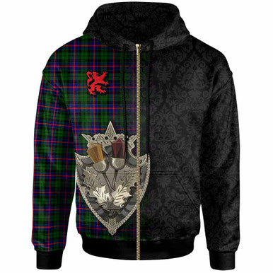 Scottish Morrison Modern Clan Tartan Hoodie - Half Thistle Flowers Celtic Design Zip-up Tartan Plaid
