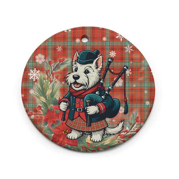 Scottish Morrison Red Ancient Clan Tartan Ceramic Ornament Cute Scottish Terrier Dog Circle Style Tartan Plaid