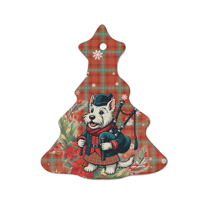 Scottish Morrison Red Ancient Clan Tartan Ceramic Ornament Cute Scottish Terrier Dog Tree Style Tartan Plaid