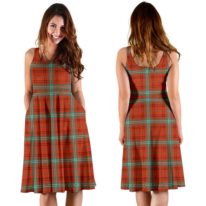 Scottish Morrison Red Ancient Clan Tartan Women Midi Dress