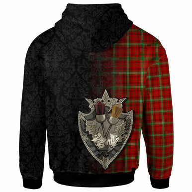 Scottish Morrison Red Modern Clan Tartan Hoodie - Half Thistle Flowers Celtic Design Back Side Tartan Plaid
