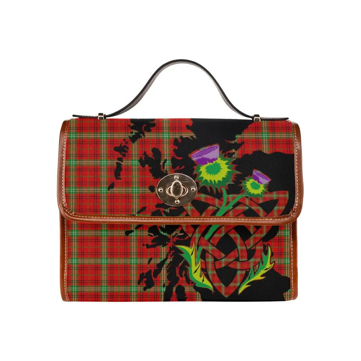Scottish Morrison Red Modern Clan Tartan Waterproof Canvas Bag With Thistle Tartan Plaid 1