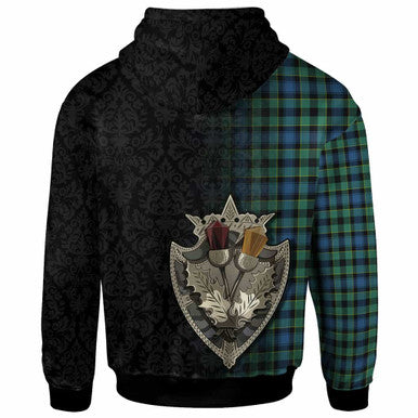 Scottish Mouat Clan Tartan Hoodie - Half Thistle Flowers Celtic Design Back Side Tartan Plaid