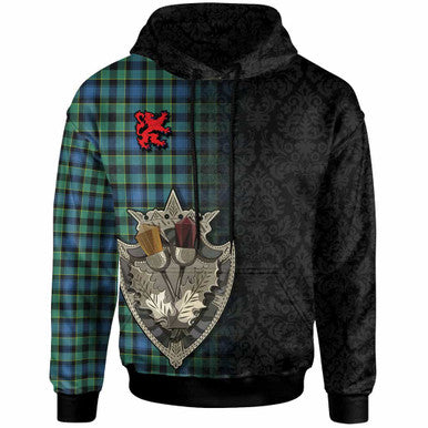 Scottish Mouat Clan Tartan Hoodie - Half Thistle Flowers Celtic Design Front Side Tartan Plaid