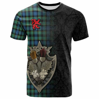 Scottish Mouat Clan Tartan T-Shirt - Half Thistle Flowers Celtic Design Front Side Tartan Plaid
