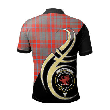 Scottish Moubray Clan Crest Tartan Polo Shirt Believe in Me Back Side Tartan Plaid