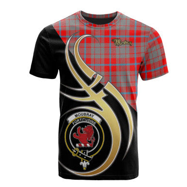 Scottish Moubray Clan Crest Tartan T-Shirt Believe in Me Front Side Tartan Plaid