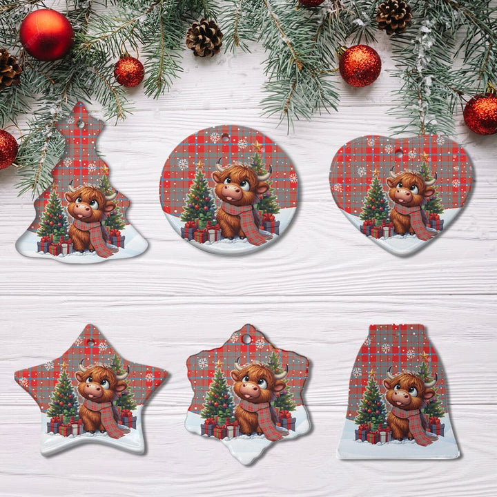 Scottish Moubray Clan Tartan Ceramic Ornament Cute Highland Cow Christmas All Style Tartan Plaid