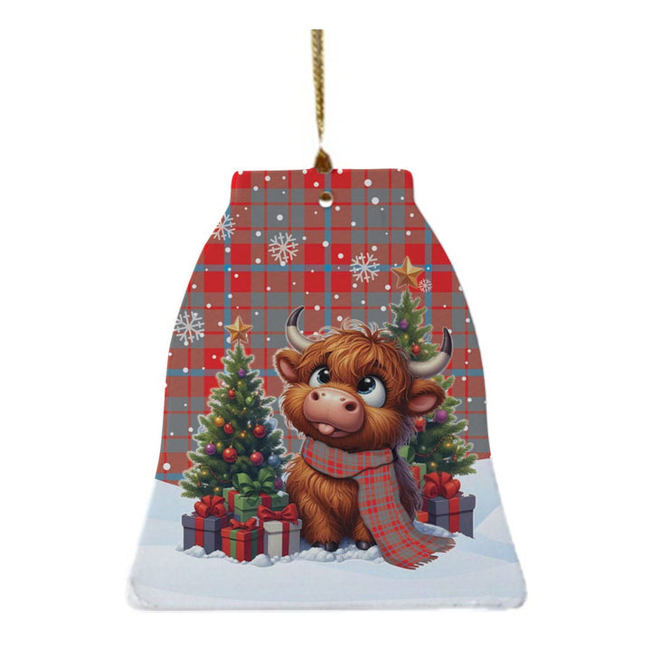 Scottish Moubray Clan Tartan Ceramic Ornament Cute Highland Cow Christmas Bell Style Tartan Plaid