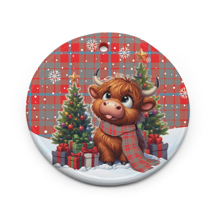 Scottish Moubray Clan Tartan Ceramic Ornament Cute Highland Cow Christmas Circle Style Tartan Plaid