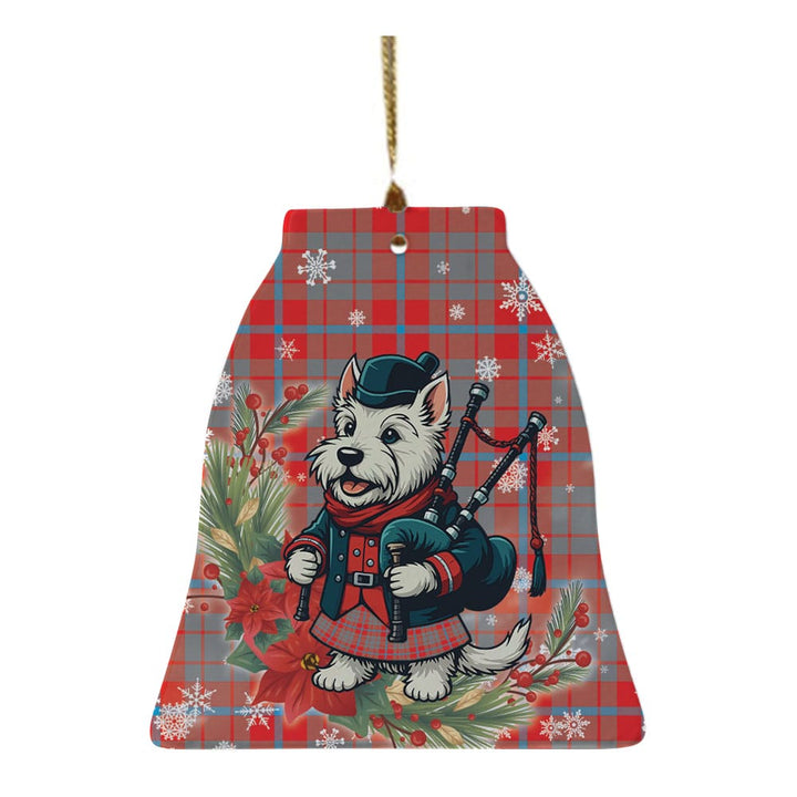 Scottish Moubray Clan Tartan Ceramic Ornament Cute Scottish Terrier Dog Bell Style Tartan Plaid