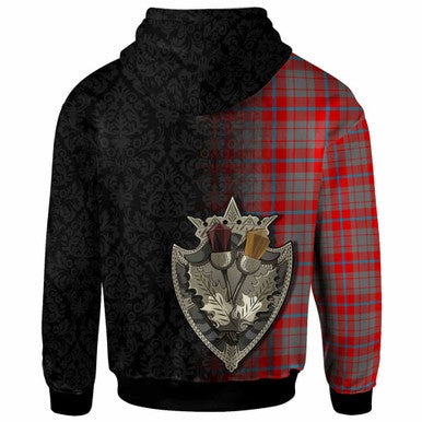 Scottish Moubray Clan Tartan Hoodie - Half Thistle Flowers Celtic Design Back Side Tartan Plaid