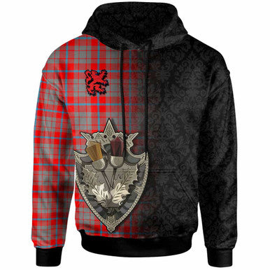 Scottish Moubray Clan Tartan Hoodie - Half Thistle Flowers Celtic Design Front Side Tartan Plaid