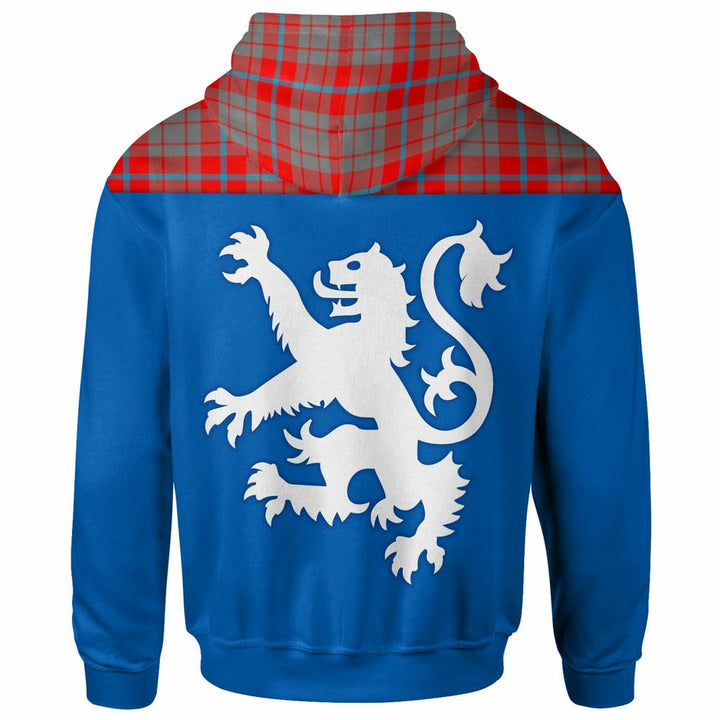 Scottish Moubray Clan Tartan Hoodie - Lion Rampant of Scotland With Flag back Side Tartan Plaid