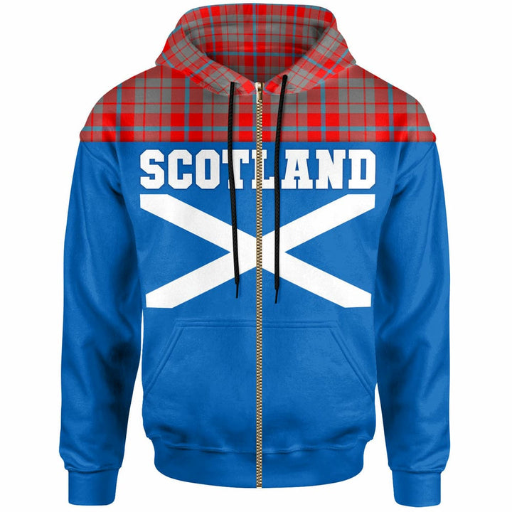 Scottish Moubray Clan Tartan Hoodie - Lion Rampant of Scotland With Flag Zip-up Tartan Plaid