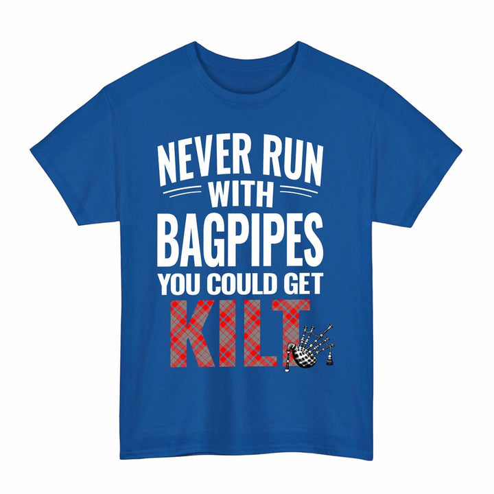 Scottish Moubray Clan Tartan Never Run With Bagpipes T-Shirt Tartan Plaid Royal Color