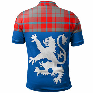 Scottish Moubray Clan Tartan Polo Shirt - Lion Rampant of Scotland With Flag Back Side Tartan Plaid