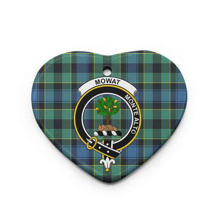 Scottish Mowat (of Inglistoun) Clan Crest Tartan Ceramic Ornament Heart Shape Tartan Plaid