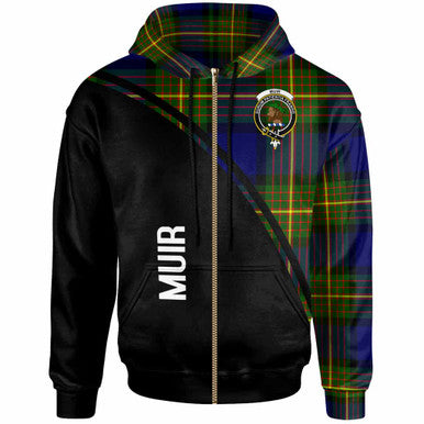 Scottish Muir Clan Crest Tartan Curve Hoodie Zip-up Tartan Plaid
