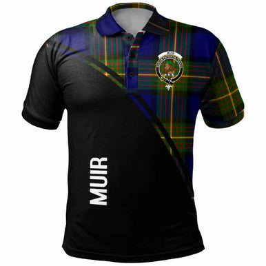 Scottish Muir Clan Crest Tartan Curve Polo Shirt Front Side Tartan Plaid