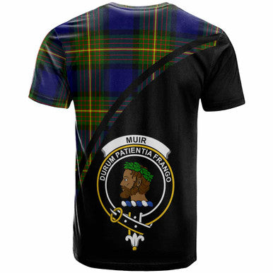 Scottish Muir Clan Crest Tartan Curve T-Shirt Back Side Tartan Plaid