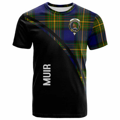 Scottish Muir Clan Crest Tartan Curve T-Shirt Front Side Tartan Plaid