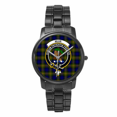 Scottish Muir Clan Crest Tartan Folding Clasp Steel Quartz Watches Tartan Plaid Black 1