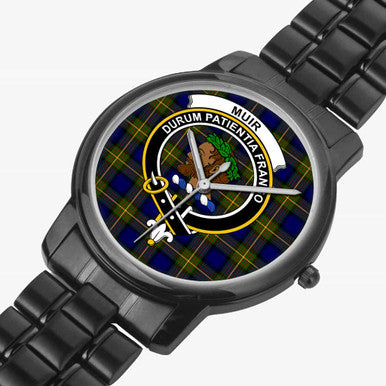 Scottish Muir Clan Crest Tartan Folding Clasp Steel Quartz Watches Tartan Plaid Black 2