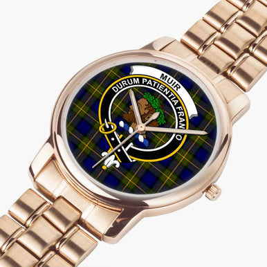 Scottish Muir Clan Crest Tartan Folding Clasp Steel Quartz Watches Tartan Plaid Rose Gold 2