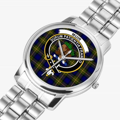 Scottish Muir Clan Crest Tartan Folding Clasp Steel Quartz Watches Tartan Plaid Silver 2