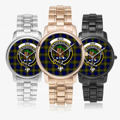 Scottish Muir Clan Crest Tartan Folding Clasp Steel Quartz Watches Tartan Plaid All