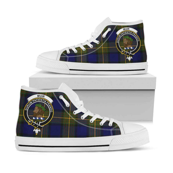 Scottish Muir Clan Crest Tartan High Top Shoes White Sole Tartan Plaid