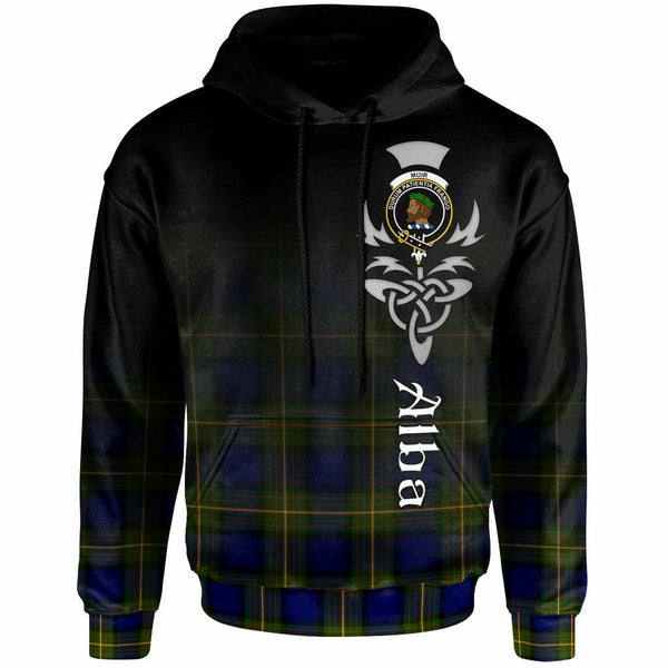 Scottish Muir Clan Crest Tartan Hoodie - Alba Gu Brath Family Crest Celtic Inspired Front Side Tartan Plaid