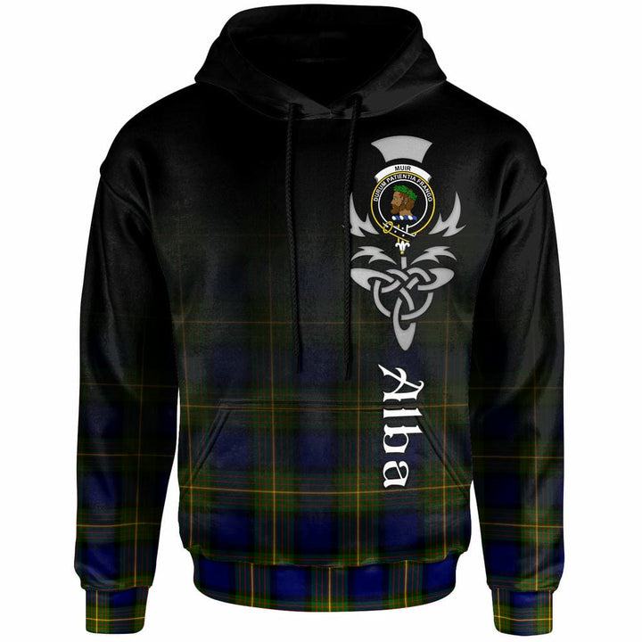 Scottish Muir Clan Crest Tartan Hoodie - Alba Gu Brath Family Crest Celtic Inspired Front Side Tartan Plaid