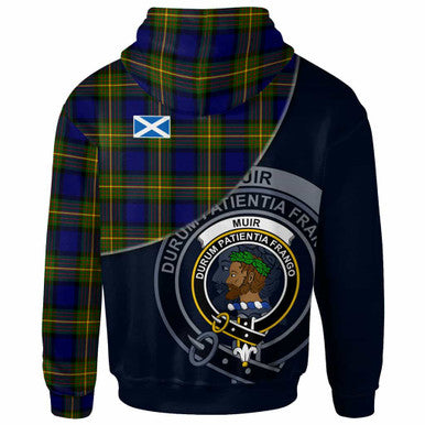 Scottish Muir Clan Crest Tartan Hoodie - Bend Style Back Side Tartan Plaid