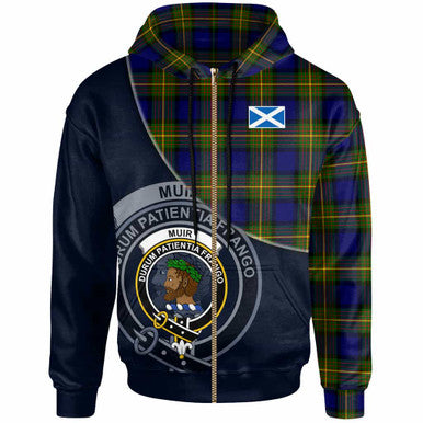 Scottish Muir Clan Crest Tartan Hoodie - Bend Style Zip-up Tartan Plaid