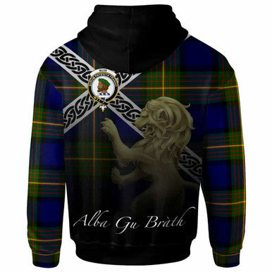 Scottish Muir Clan Crest Tartan Hoodie - Scotland Lion Back Side Tartan Plaid